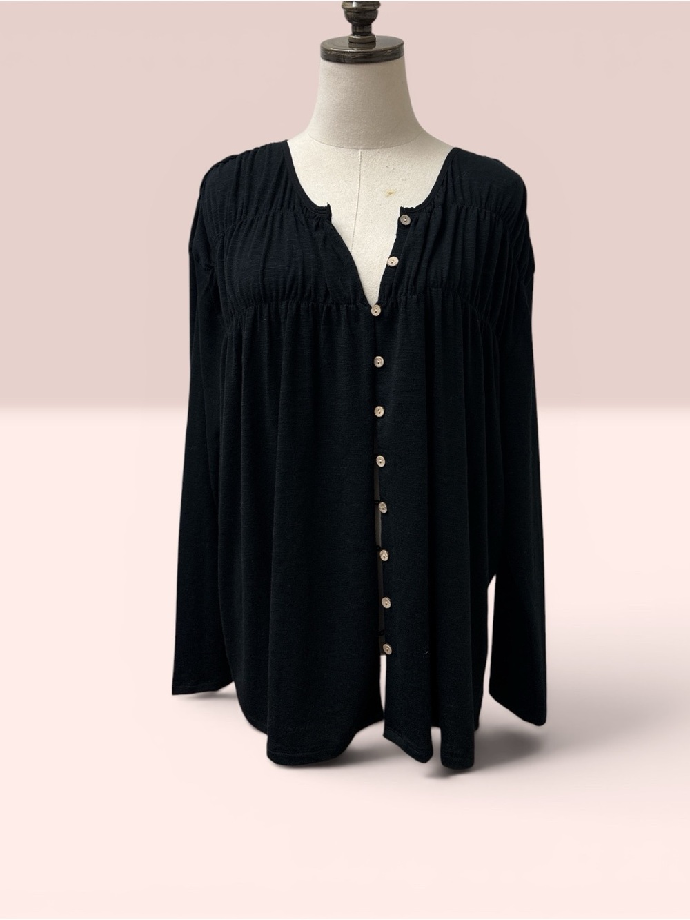 *LIKE NEW* Grace & Lace Black Button-Front Long Sleeve Blouse